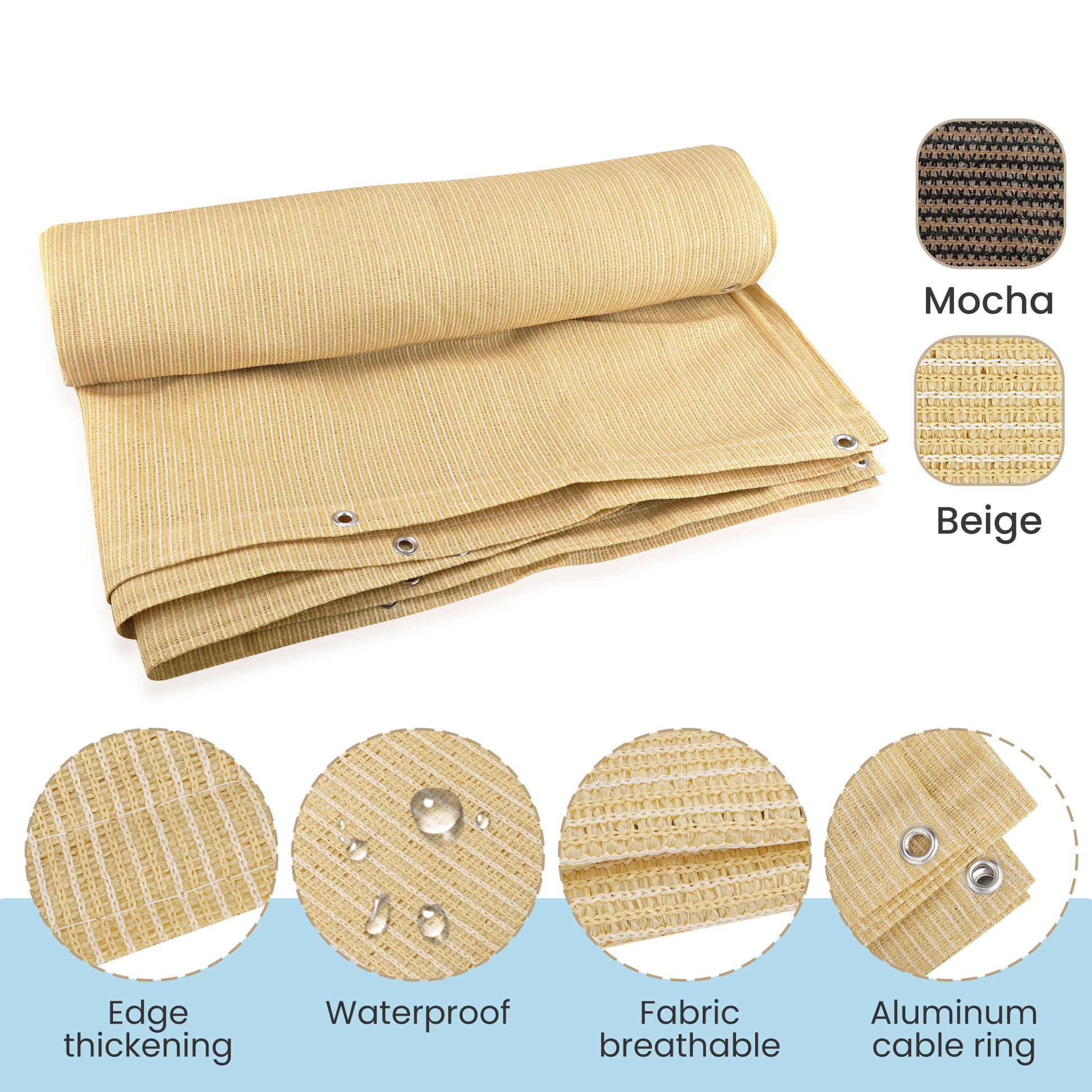 Sun Shade Cloth - Pergola Sunshade 90% Outdoor Shade Fabric with Grommets  for Pergola Cover Patio Gazebo Deck Garden Porch Wheat(3X16FT)