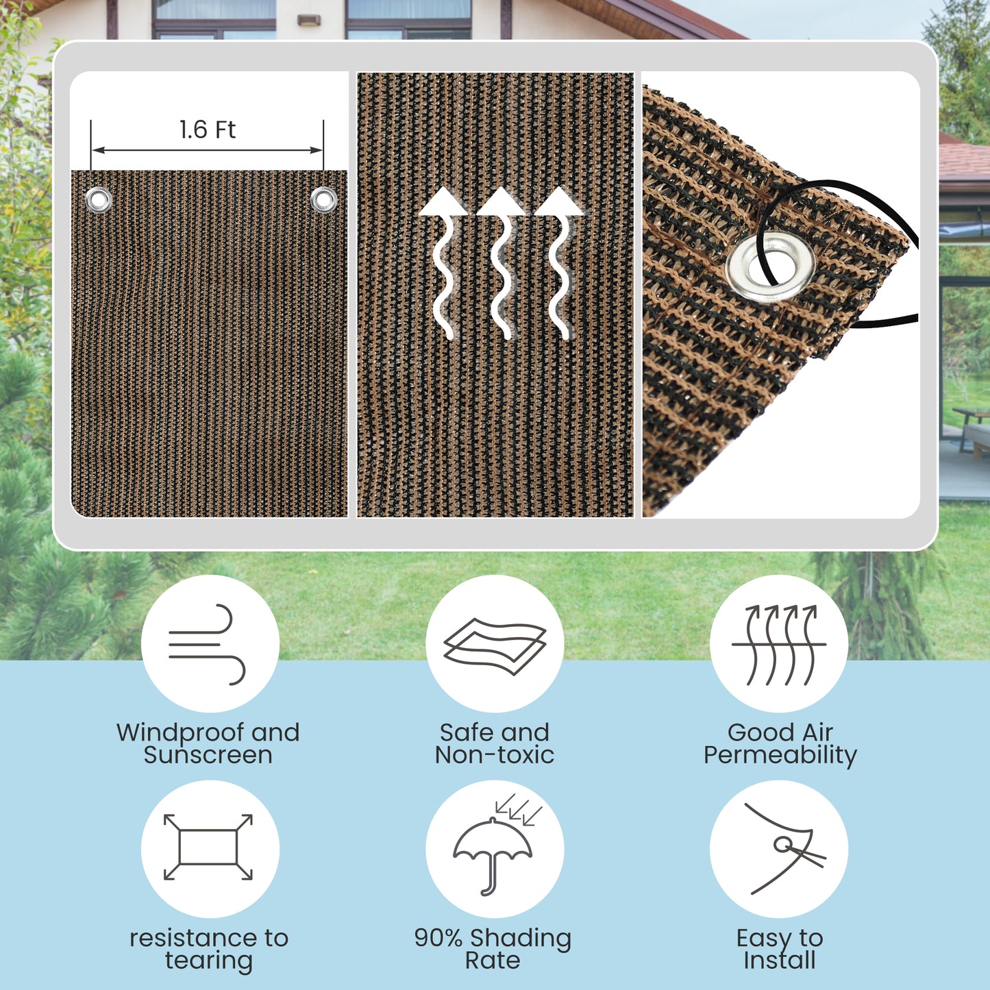 90% Shade Fabric Sun Shade Cloth Privacy Screen for Outdoor Patio Garden Pergola Cover Canopy