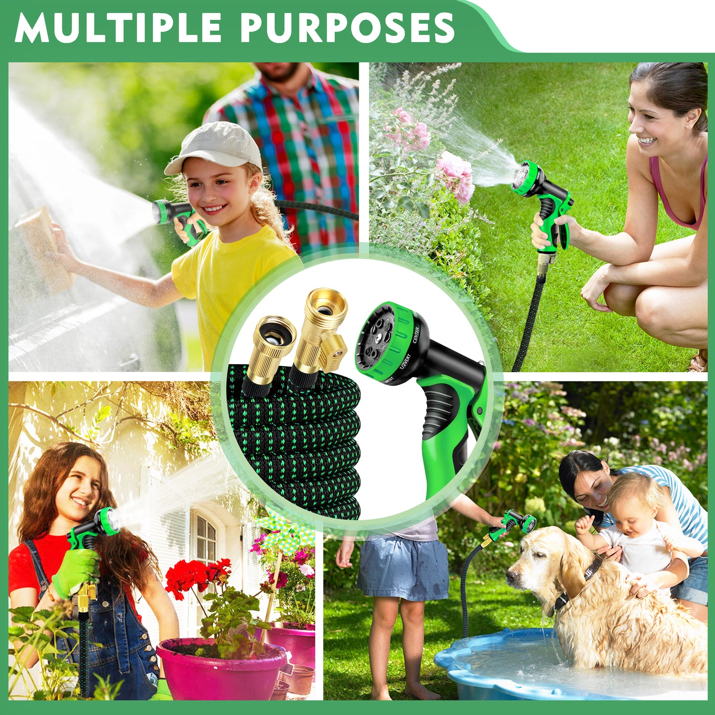 Expandable Garden Hose 100ft, Flexible Lightweight Water Hose with 10 Way Spray Nozzle
